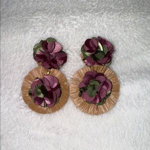 Floral Statement Earrings in Purple and Green